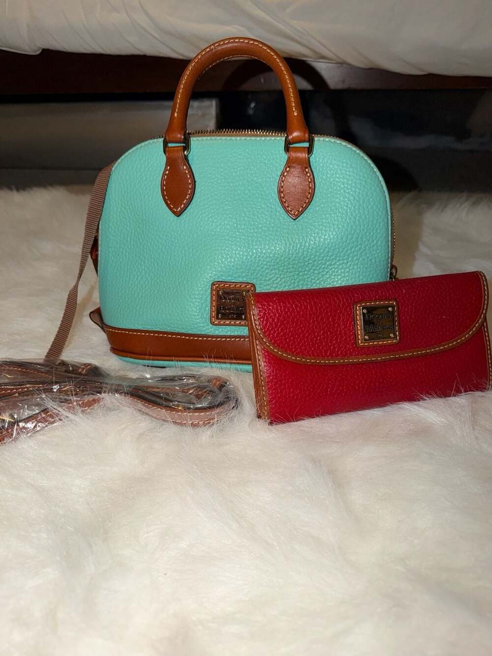 Dooney & Bourke Pebble Grain Zip Zip Satchel in Mint with Matching Slim Wallet